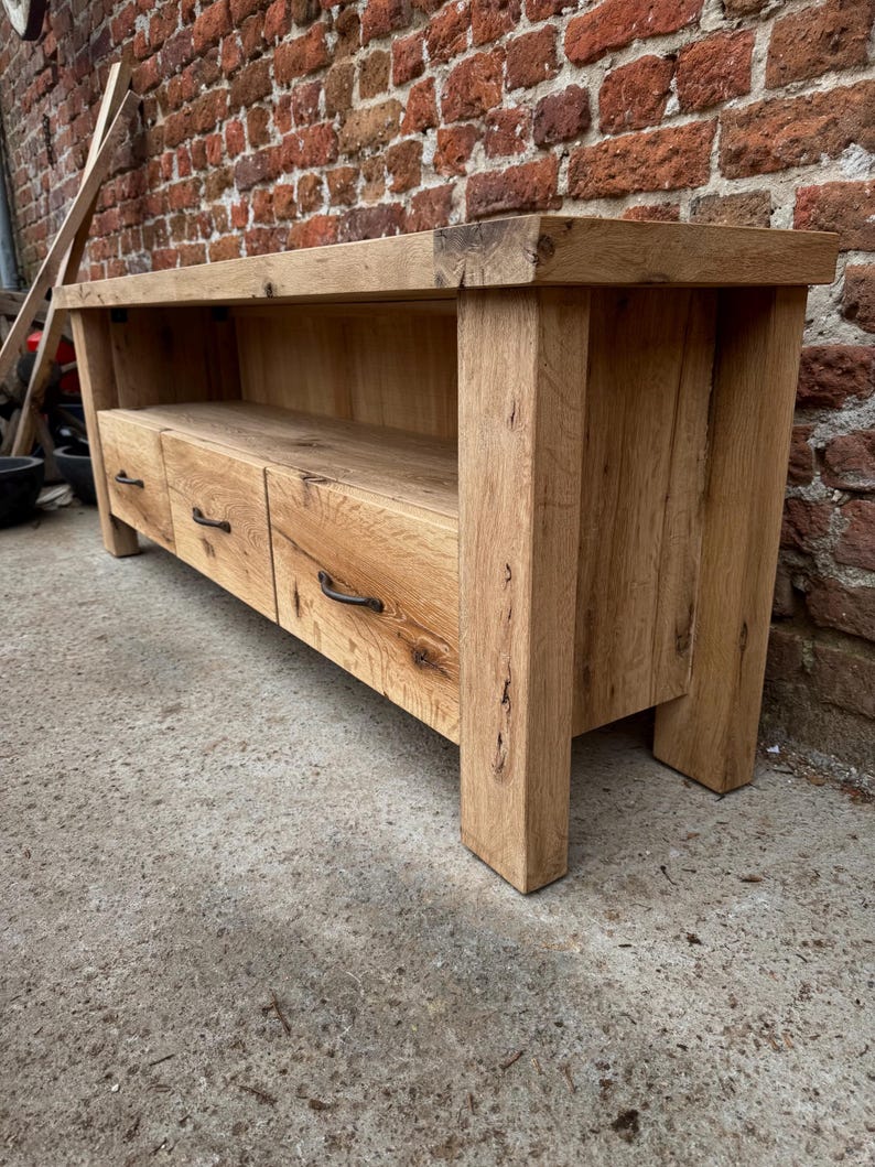 Handcrafted Solid Oak TV Stand – Rustic Farmhouse Media Console with Storage image 10