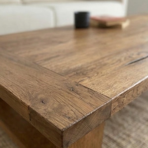 Chunky Reclaimed Oak Coffee Table – Handcrafted Solid Wood Table - Long Living Room Furniture image 12