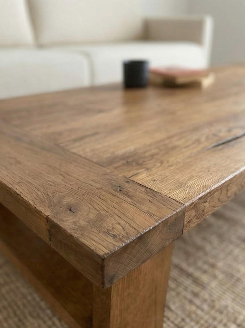 Chunky Reclaimed Oak Coffee Table – Handcrafted Solid Wood Table - Long Living Room Furniture image 12