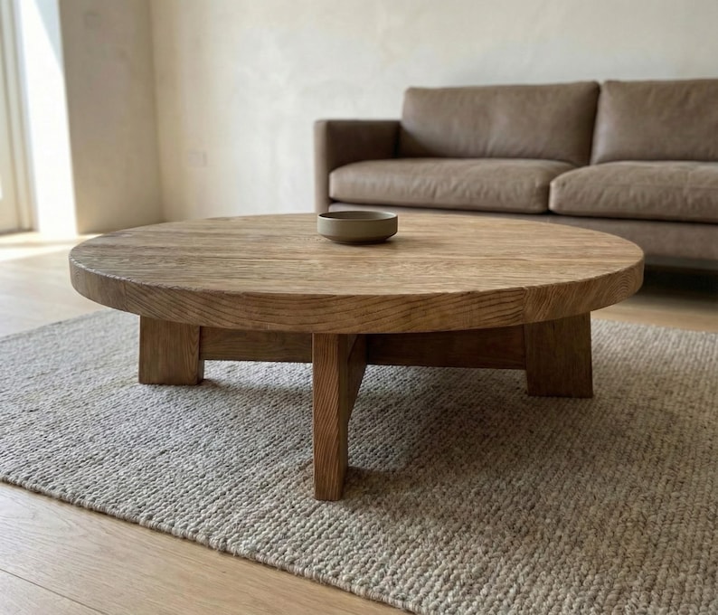 Tavolino rotondo in rovere riciclato – Design moderno, rustico e a basso profilo immagine 16