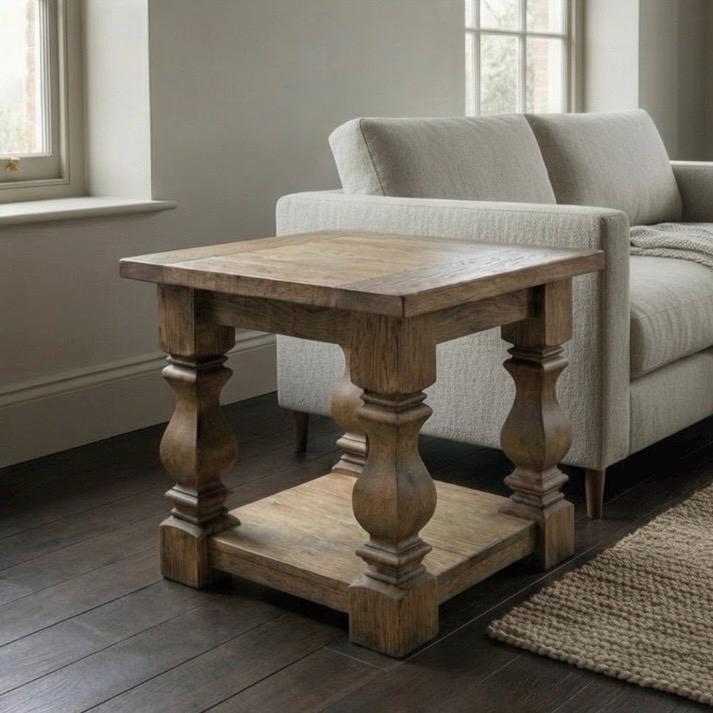 Square Rustic Side Table With Shelf – Handcrafted Solid Wood End Table ...