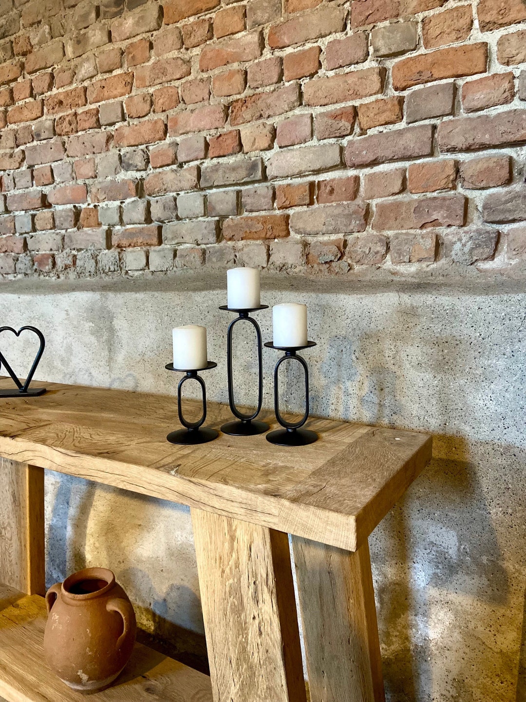 Wrought Iron Candle Holder Set of 3, Black Candle Holder Metal Home