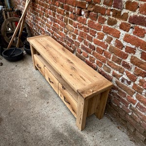 Handcrafted Solid Oak TV Stand – Rustic Farmhouse Media Console with Storage image 5
