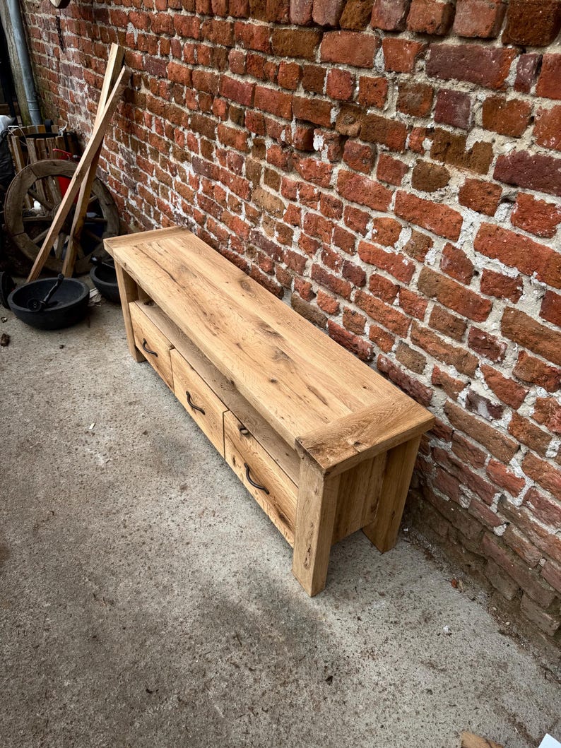 Handcrafted Solid Oak TV Stand – Rustic Farmhouse Media Console with Storage image 5