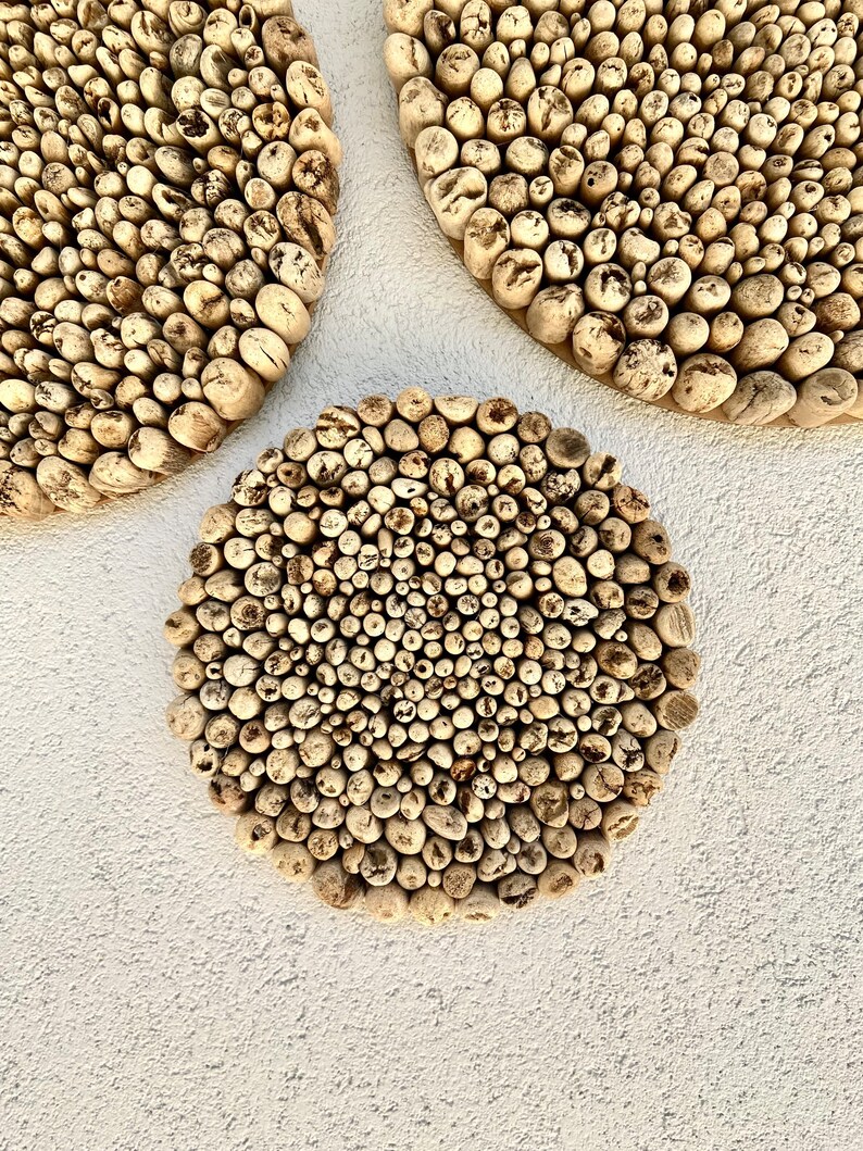 Round Wood Wall Art Set Driftwood Home Decor Boho Wall Art Etsy