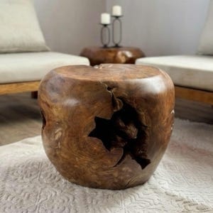 Organic Teak Root Side Table – Solid Wood Accent Stool - Etsy