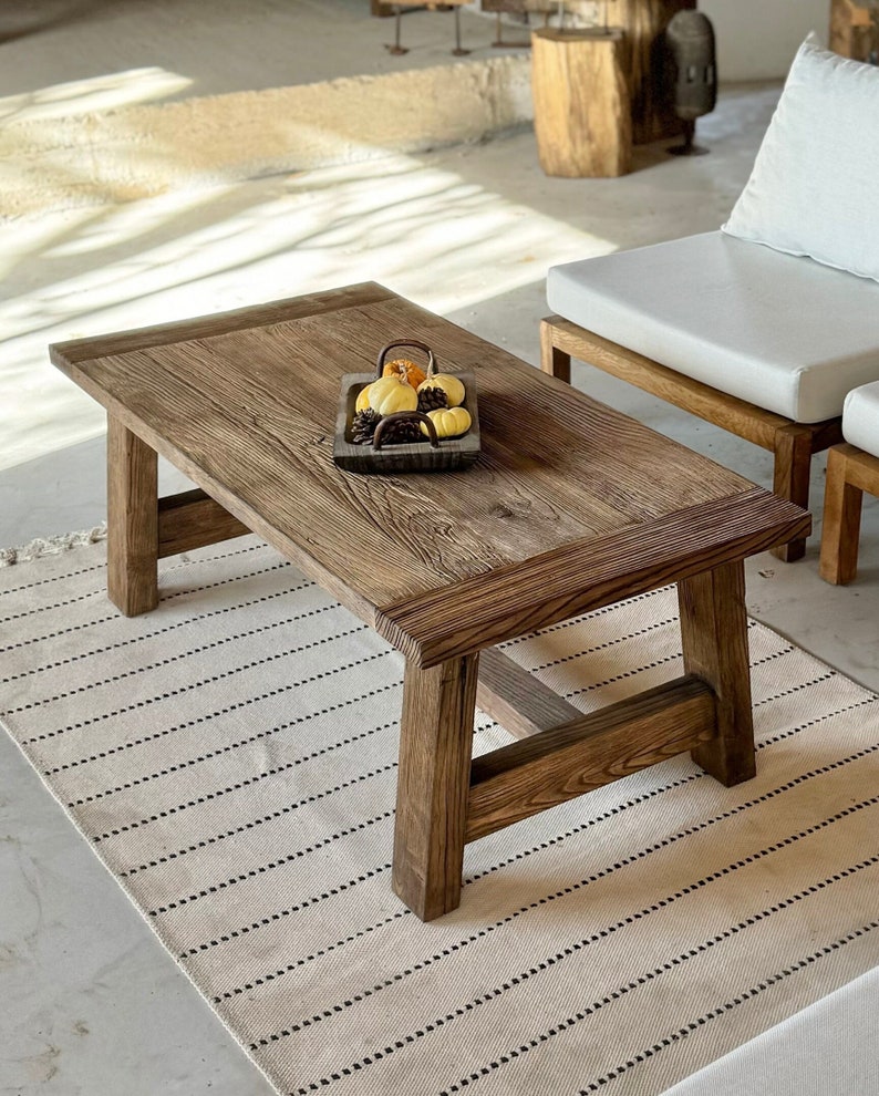 Natural Rustic Coffee Table, Barnwood Farmhouse Table, Reclaimed Coffee Table Wooden, Rustic Reclaimed Wood Table image 1