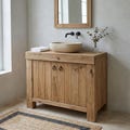 Reclaimed Oak Vanity with Travertine Basin – Rustic Farmhouse Bathroom Sink Cabinet