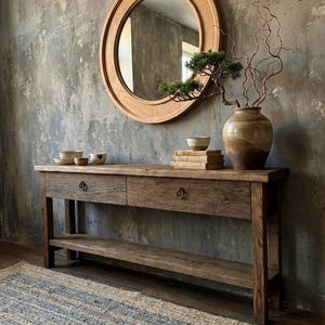 Reclaimed Oak Wood Narrow Console Table: Rustic Entryway Furniture image 10