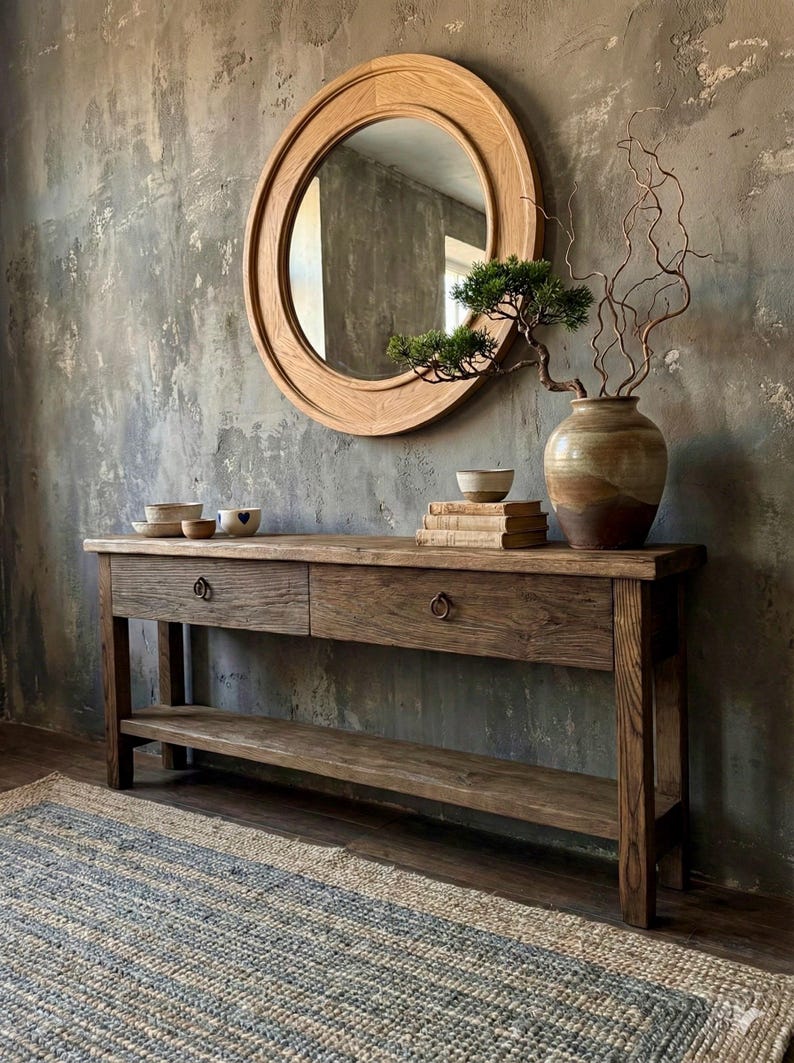 Reclaimed Oak Wood Narrow Console Table: Rustic Entryway Furniture image 10