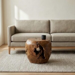 Organic Teak Root Side Table – Solid Wood Accent Stool - Etsy