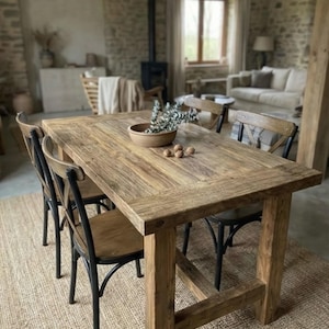 Tavolo da pranzo artigianale in legno di recupero: tavolo da cucina rustico in stile fattoria immagine 5