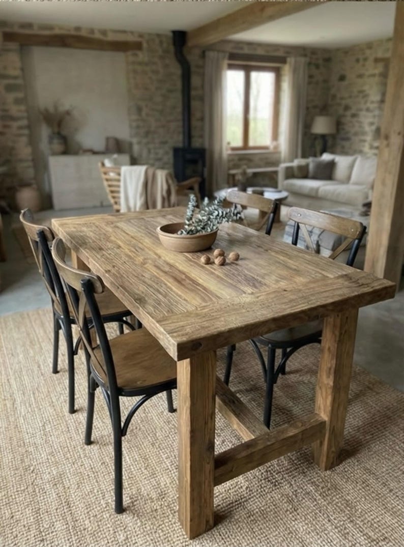 Tavolo da pranzo artigianale in legno di recupero: tavolo da cucina rustico in stile fattoria immagine 5