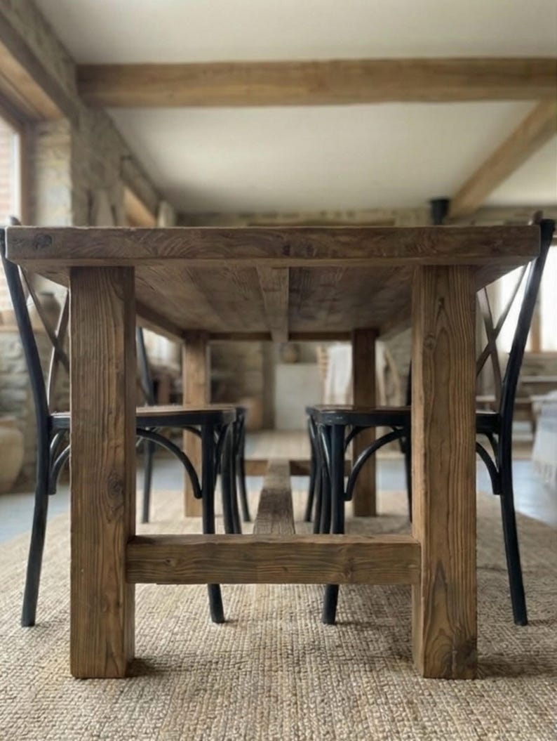Tavolo da pranzo artigianale in legno di recupero: tavolo da cucina rustico in stile fattoria immagine 10