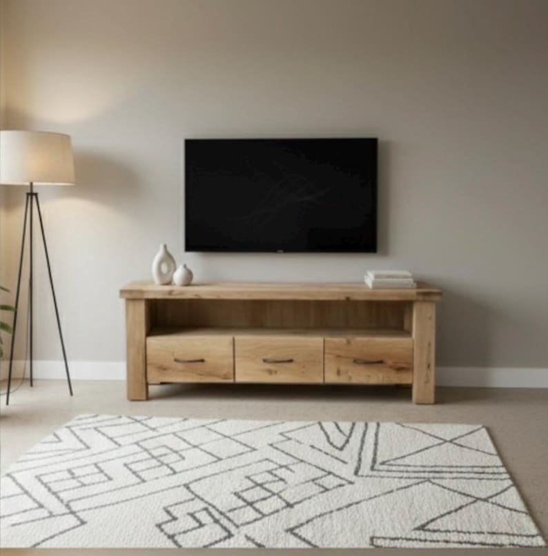 Handcrafted Solid Oak TV Stand – Rustic Farmhouse Media Console with Storage image 20