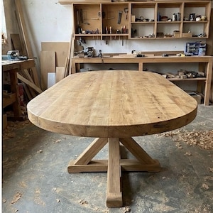 Reclaimed Oak Oval Dining Table – Handmade Solid Wood, Organic Modern ...