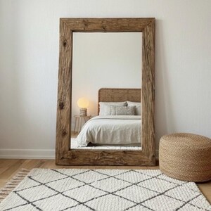 Reclaimed Wood Full Length Floor Mirror – Rustic Wabi Sabi Wall Decor for Home image 10