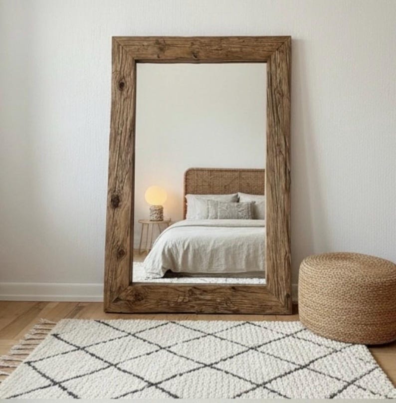 Reclaimed Wood Full Length Floor Mirror – Rustic Wabi Sabi Wall Decor for Home image 10