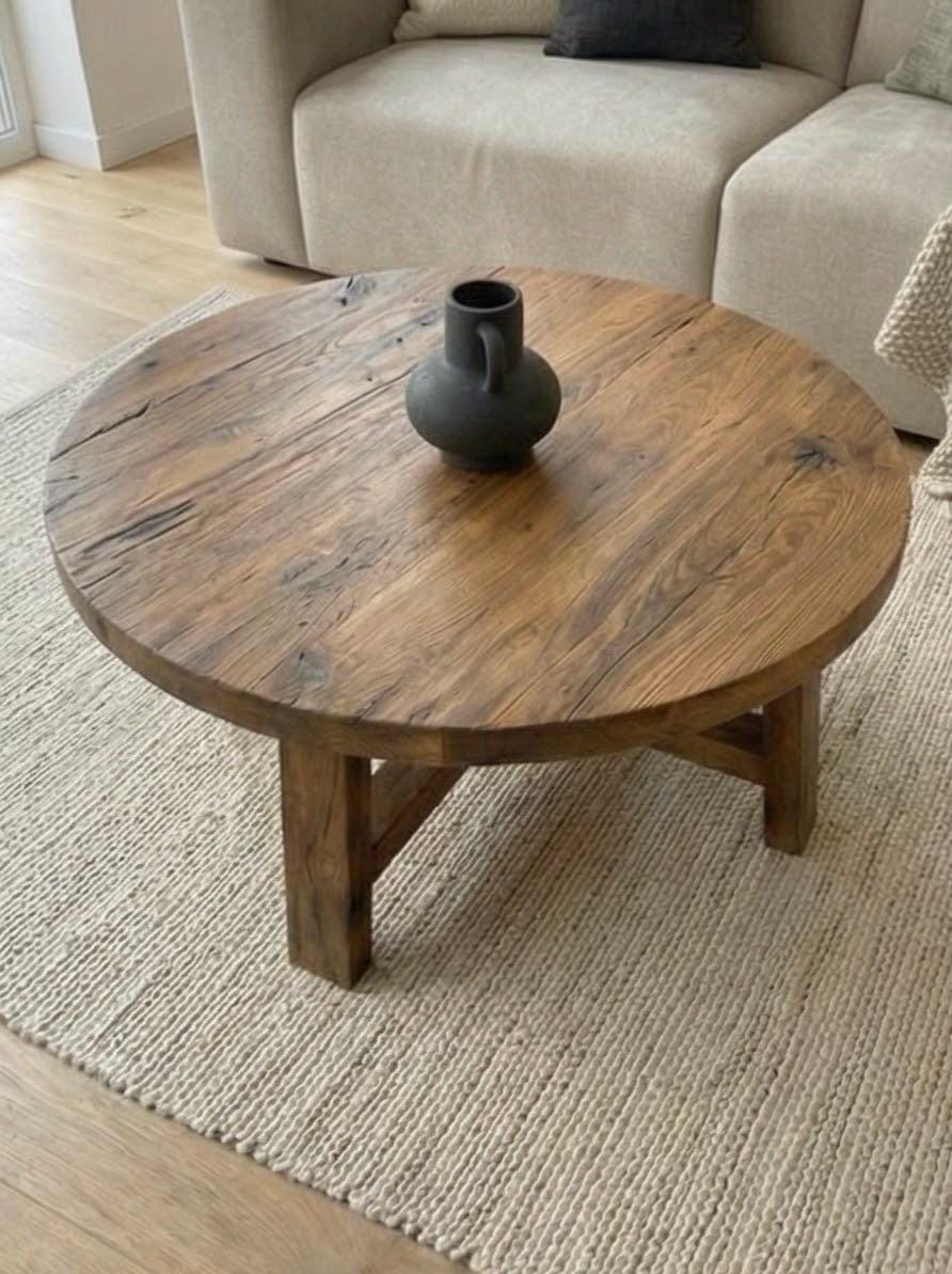 The Wooden Town Tavolino Rotondo Rustico Bruciato 45,7x55,9 Cm - Stile Fattoria