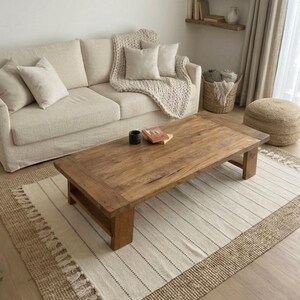 Chunky Reclaimed Oak Coffee Table – Handcrafted Solid Wood Table - Long Living Room Furniture image 14