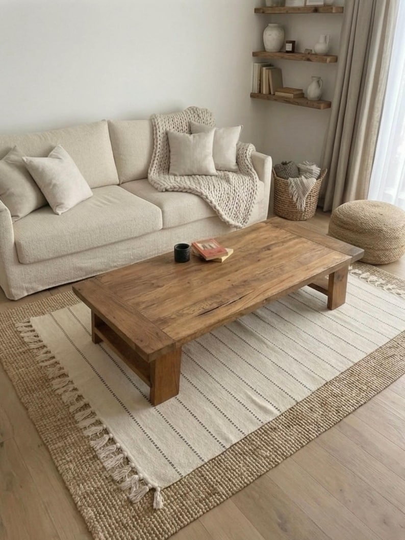 Chunky Reclaimed Oak Coffee Table – Handcrafted Solid Wood Table - Long Living Room Furniture image 14