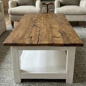 Rustic Reclaimed Oak Coffee Table, Handcrafted Solid Wood Table with Storage Shelf image 5