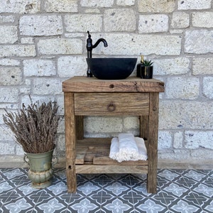 Reclaimed Bathroom Vanity with Single Sink, Rustic Wood Bathroom Vanity with Sink, Reclaimed Wood Vanity Bathroom Rustic Vanity zdjęcie 7