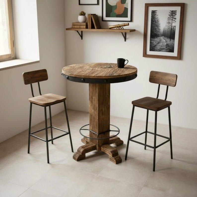 Round Reclaimed Wood Pub Table – Rustic Bar Height Table for Farmhouse & Bistro Spaces image 15