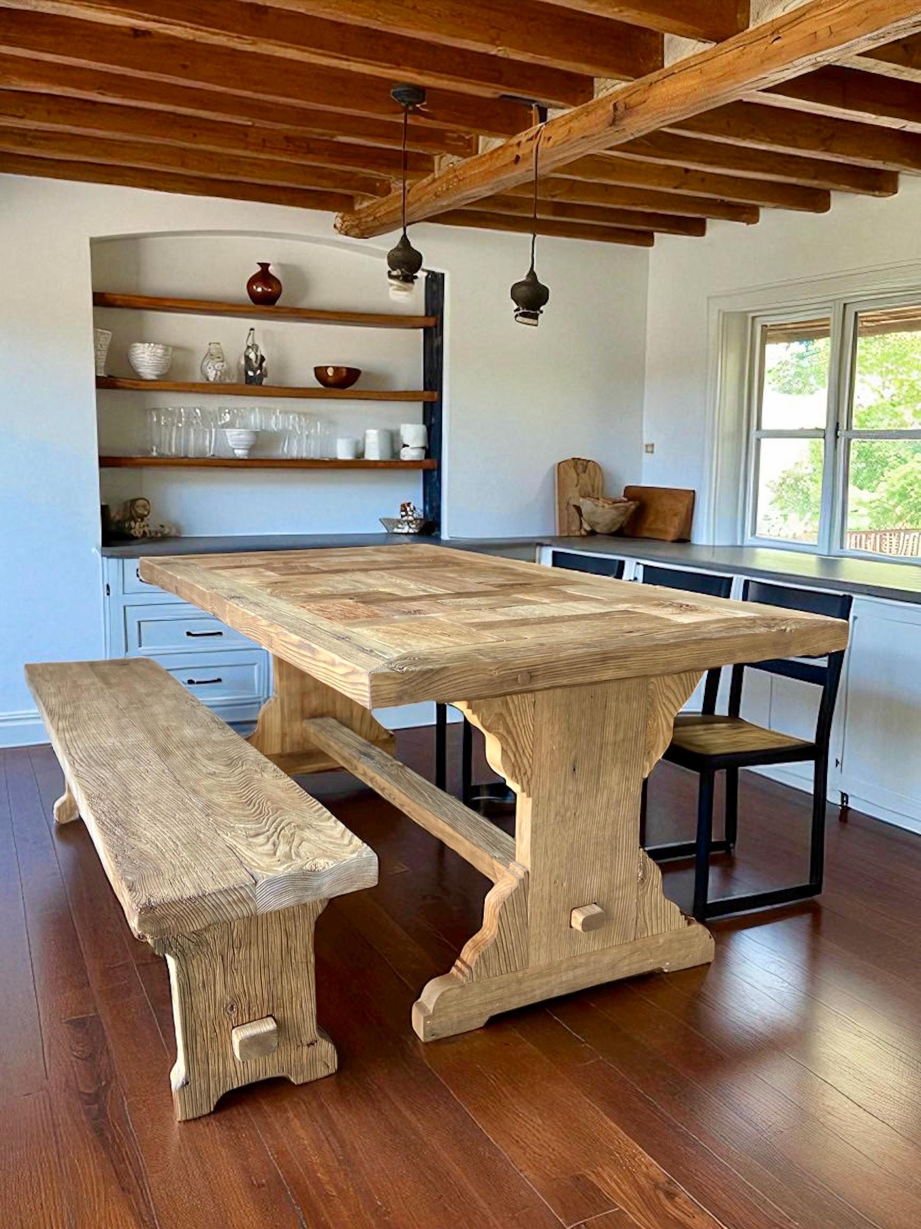Rustic Reclaimed Oak Dining Table Set With Bench – Handmade Farmhouse ...