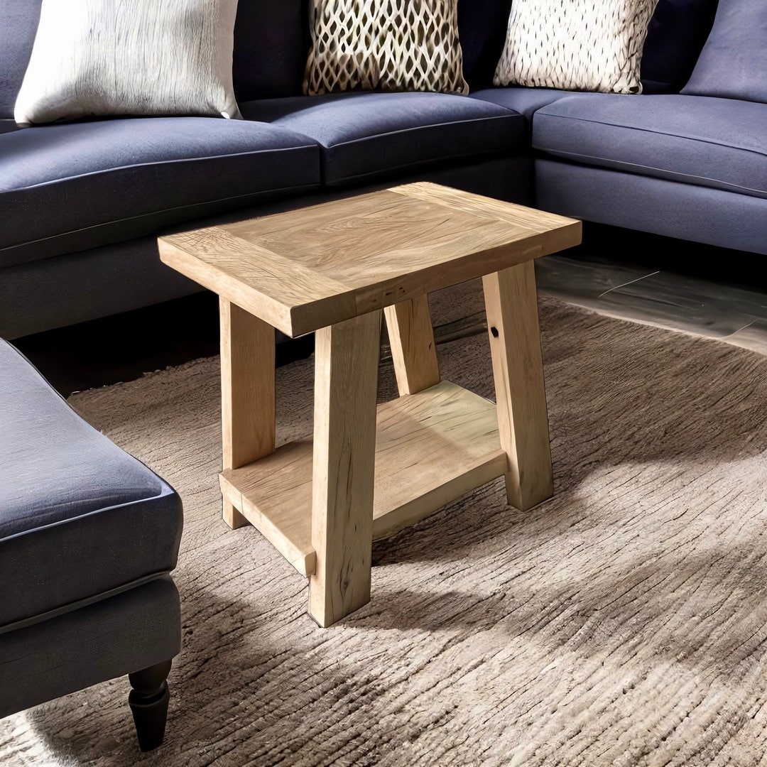 Rustic Wood Side Table With Shelf, Rustic Oak End Tables, Modern Living ...