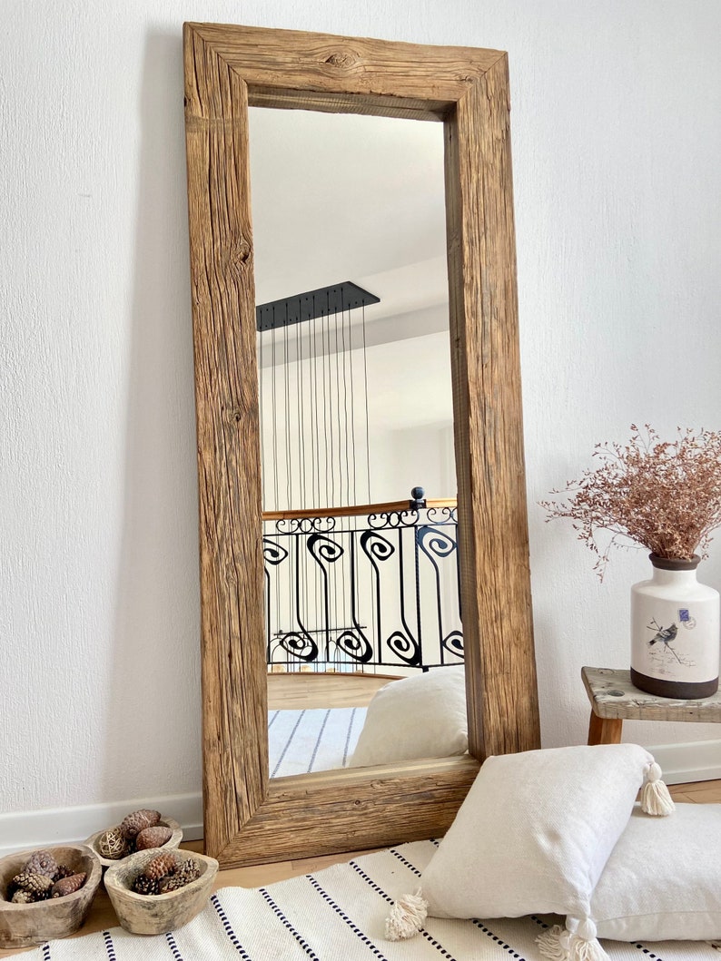 Reclaimed Wood Full Length Floor Mirror – Rustic Wabi Sabi Wall Decor for Home image 3