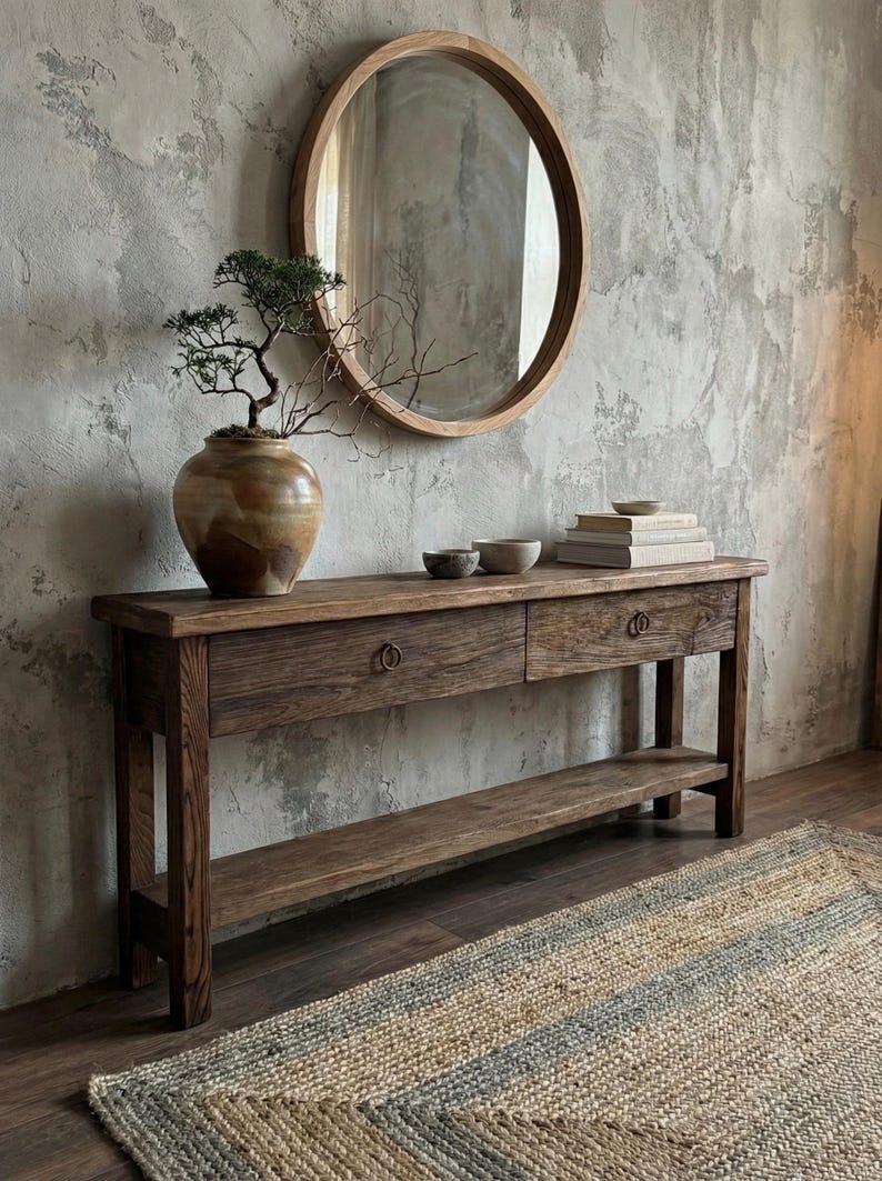 Reclaimed Oak Wood Narrow Console Table: Rustic Entryway Furniture image 8