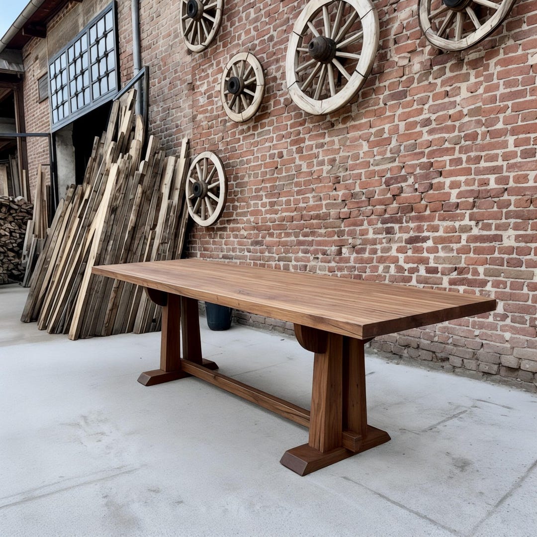Japandi Rustic Oak Dining Table and Bench – Long Reclaimed Wood