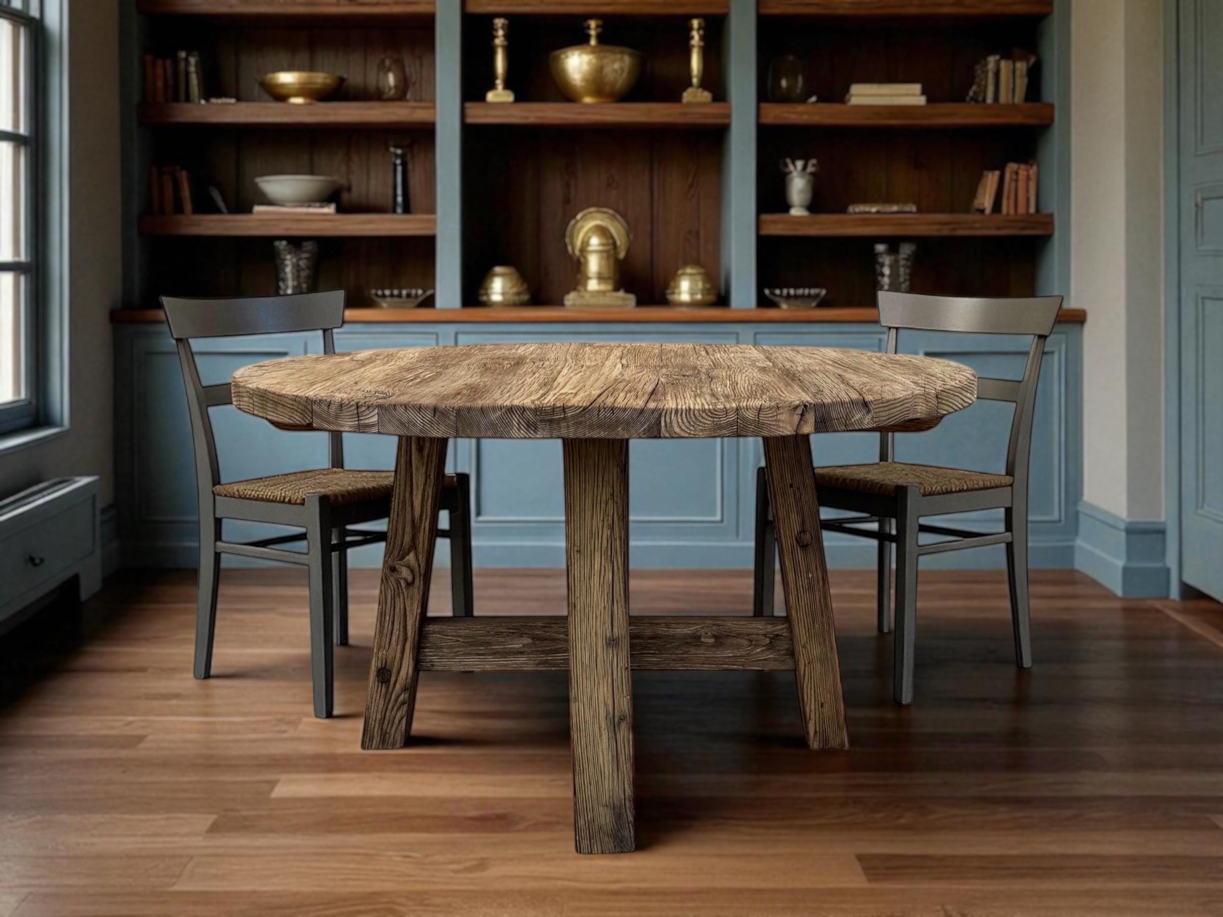 Rustic Reclaimed Round Dining Table - Farmhouse Style Wooden Kitchen ...
