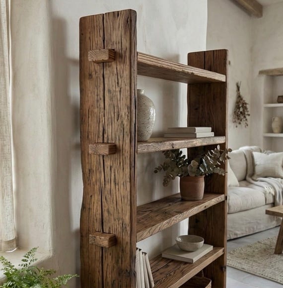 Reeignes Barnwood Bauernhaus Bücherregal - Handgefertigtes rustikales offenes Holzregal