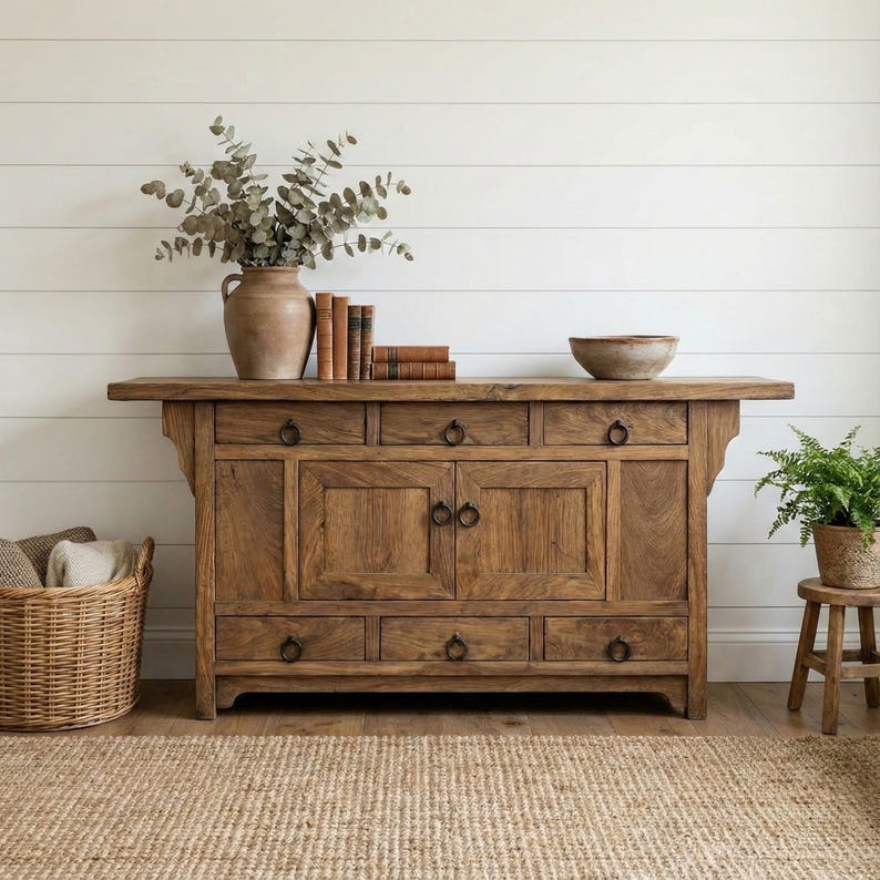 Rustic Oak Sideboard – Solid Wood Buffet Cabinet, Farmhouse Credenza image 13