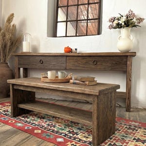 Reclaimed Oak Wood Narrow Console Table: Rustic Entryway Furniture image 16