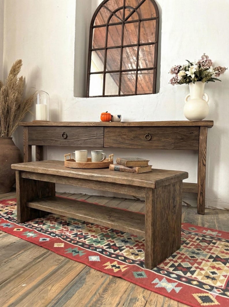 Reclaimed Oak Wood Narrow Console Table: Rustic Entryway Furniture image 16