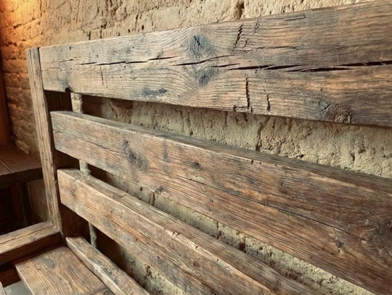 Struttura letto in stile rustico da fattoria – Realizzata a mano con struttura in legno di recupero, disponibile nelle misure singolo e matrimoniale. immagine 15