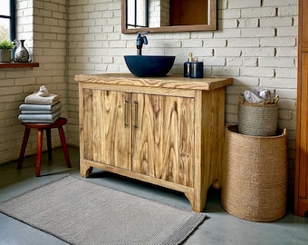 Rustic Reclaimed Bathroom Vanity – Farmhouse Style Powder Room Cabinet