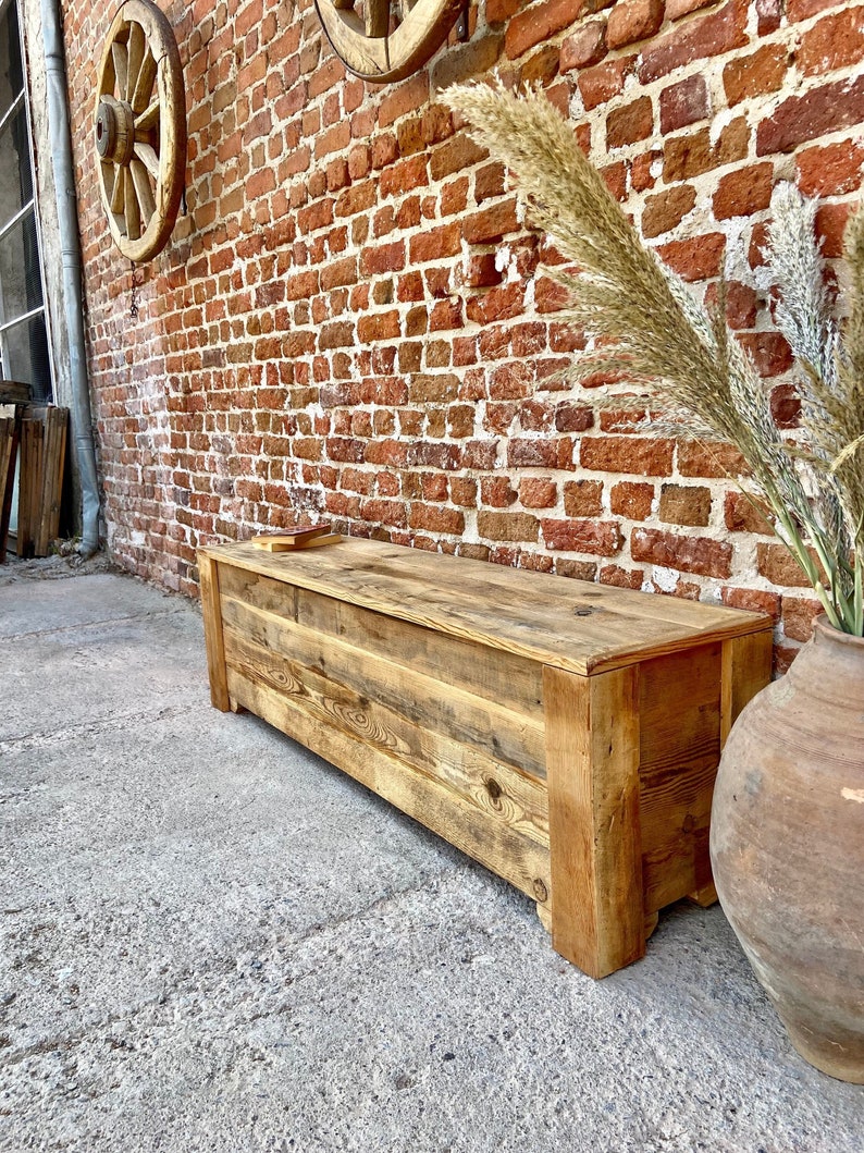 Rustic Wood Entry Bench with Storage, Storage Bench for EntryWay Furniture, Wooden Bedroom Bench Storage, Bed Storage Bench Entryway image 1