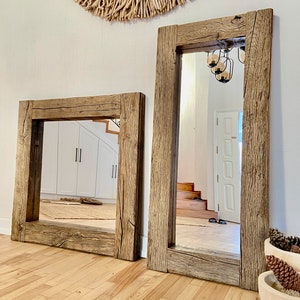 Farmhouse Rustic Mirror – Reclaimed Wood Wall, Floor & Bathroom Use