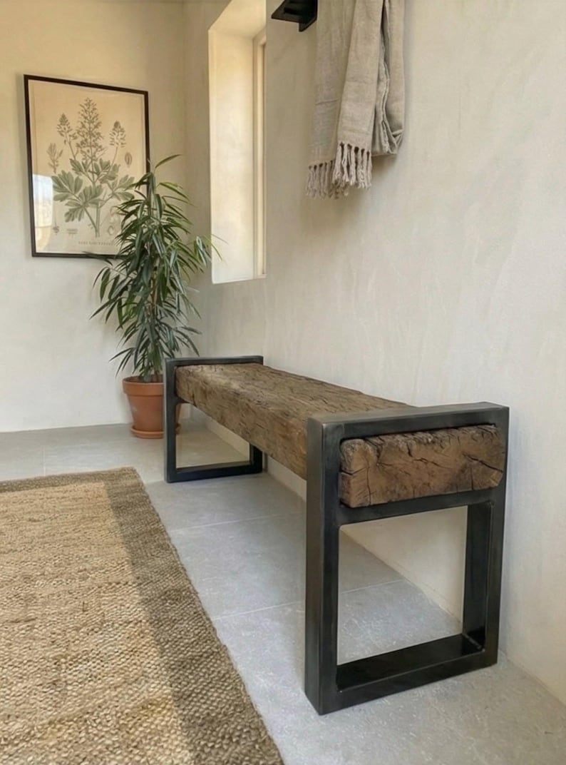 Reclaimed Oak Entry Bench – Rustic Farmhouse Hallway Furniture image 6