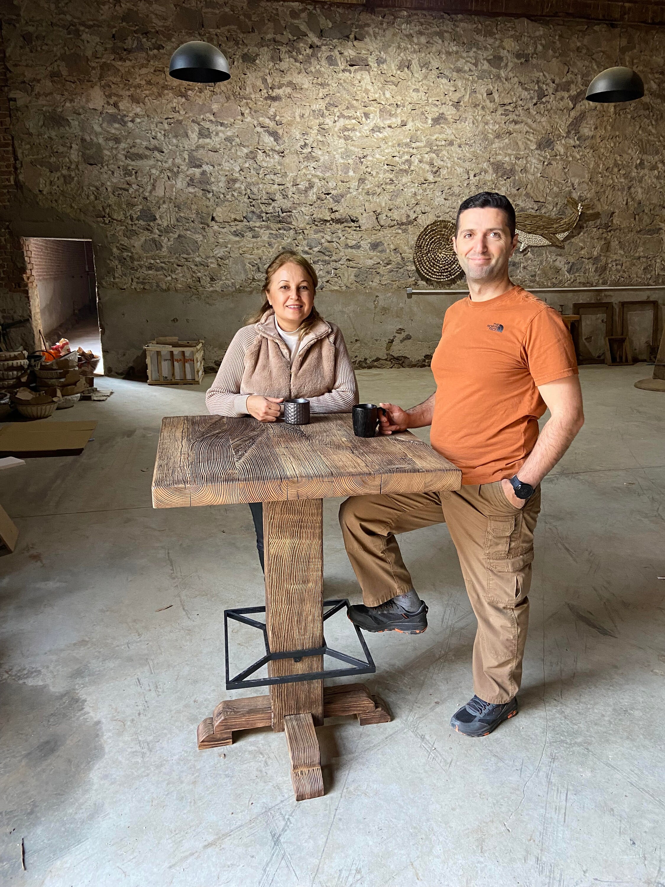 Reclaimed Square Pub Table, Bar Height Industrial Table