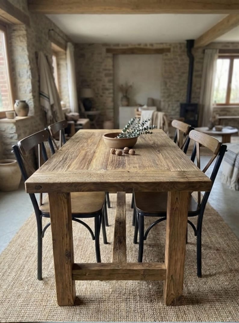 Tavolo da pranzo artigianale in legno di recupero: tavolo da cucina rustico in stile fattoria immagine 18