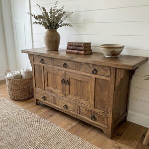 Rustic Oak Sideboard – Solid Wood Buffet Cabinet, Farmhouse Credenza image 17
