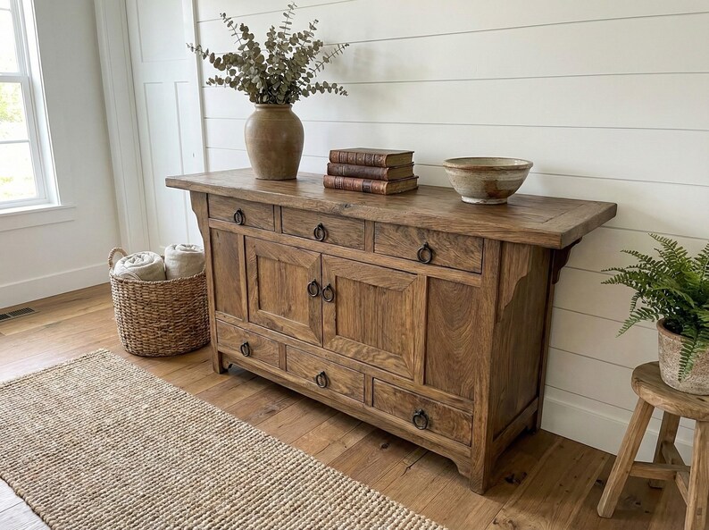 Rustic Oak Sideboard – Solid Wood Buffet Cabinet, Farmhouse Credenza image 17