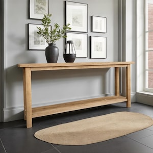 Handmade Long Rustic Console Table – Reclaimed Oak Entryway Furniture with Shelf