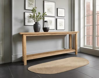 Consola rústica larga hecha a mano: mueble de entrada de roble recuperado con estante