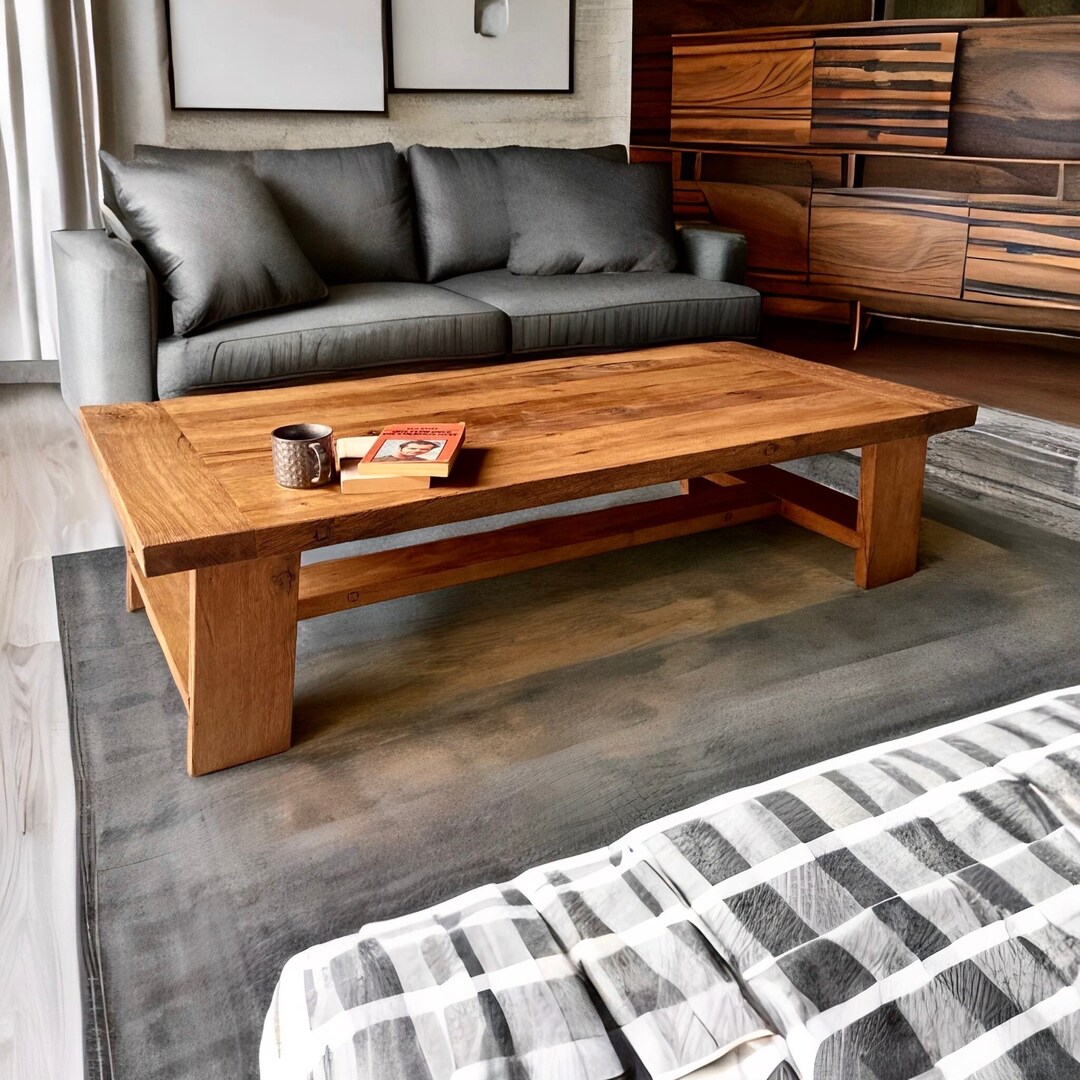 Long Coffee Table Low, Wood Modern Coffee Table Reclaimed Wood, Modern ...